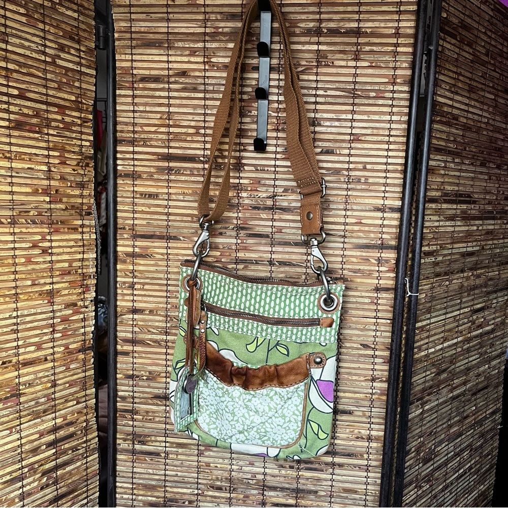 Fossil Floral Green and Brown Crossbody Bag